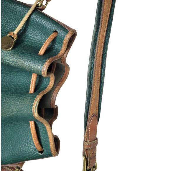 Vintage Dooney & Bourke Green & Tan Leather Bucket Purse - Picture 5 of 10